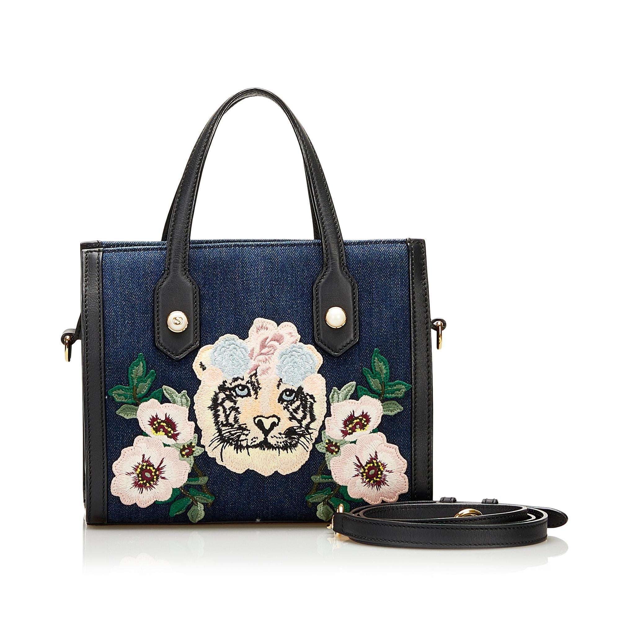 Gucci Denim Tiger Pearl Tote (SHG-35954)