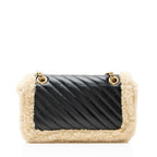 Gucci Diagonal Matelasse Leather Shearling GG Marmont Medium Flap Bag
