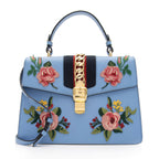 Gucci Embroidered Leather Floral Sylvie Top Handle Bag (SHF-7G6W1J)