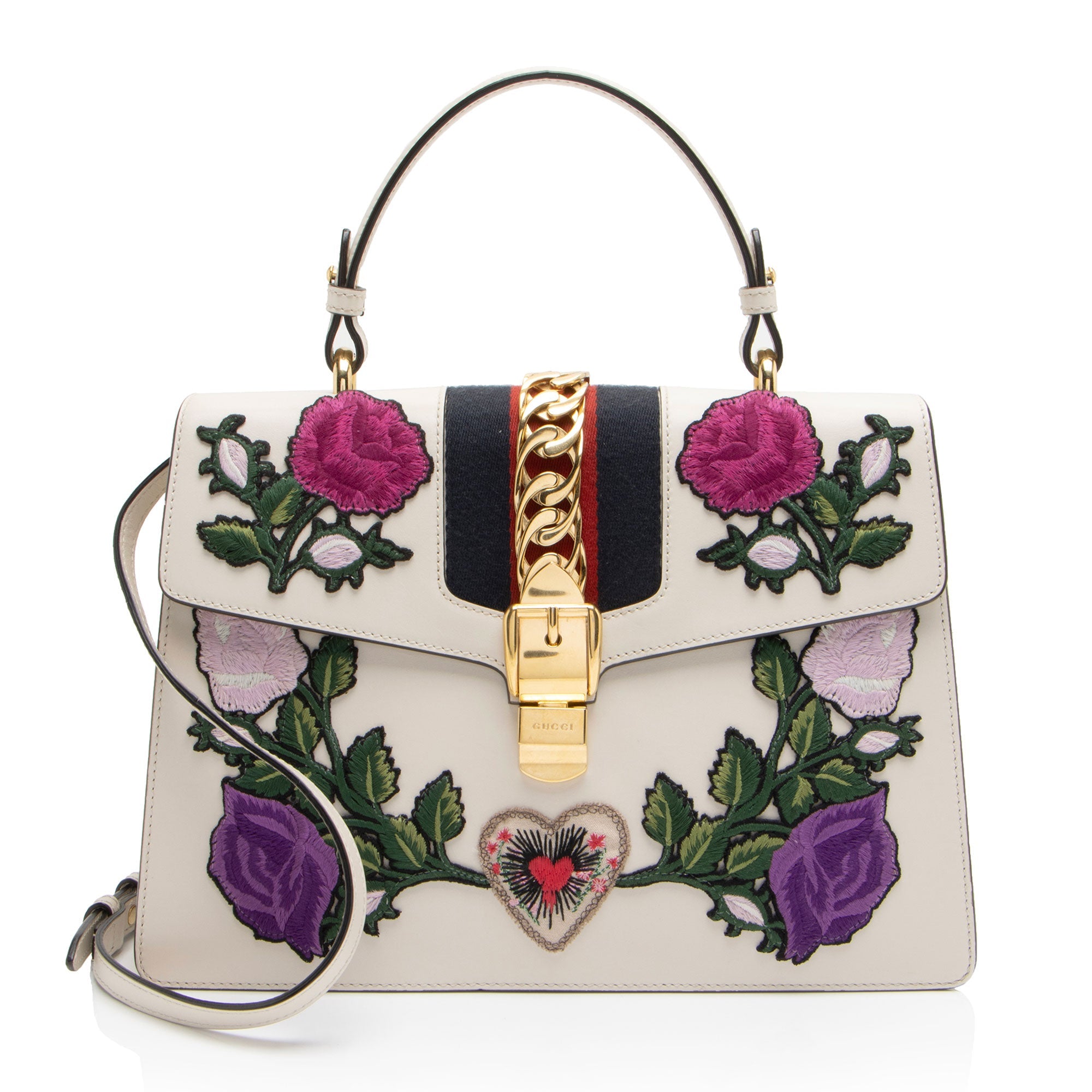 Gucci Embroidered Leather Floral Sylvie Top Handle