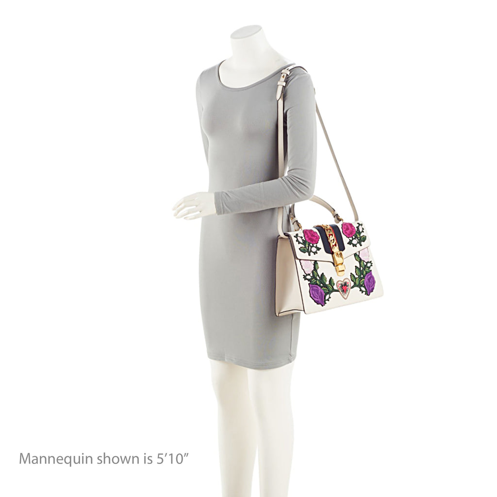 Gucci Embroidered Leather Floral Sylvie Top Handle