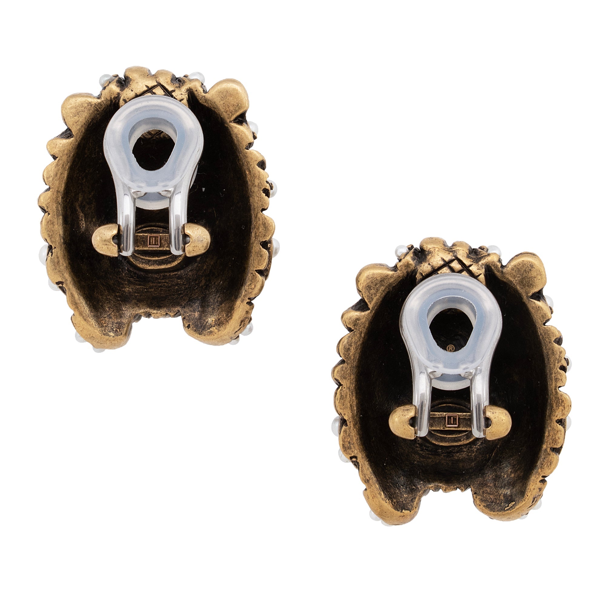 Gucci Faux Pearl Crystal Lion Head Clip On Earrings (SHF-22367)