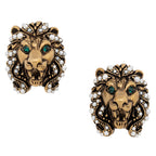 Gucci Faux Pearl Crystal Lion Head Clip On Earrings (SHF-22367)