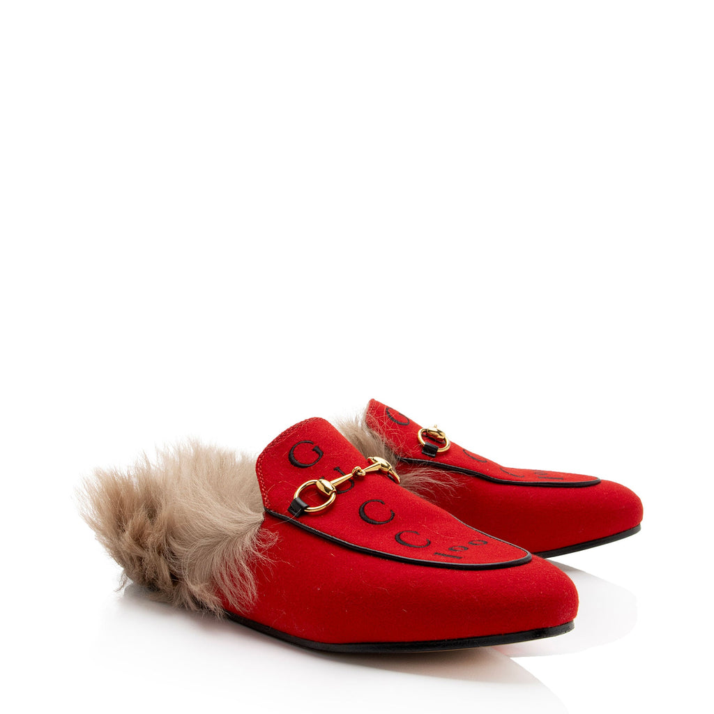 Gucci Felt Fur Gucci 100 Princetown Slippers - Size 8.5 / 38.5 (SHF-9E2dap)