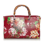 Gucci Flora Bamboo Shopper Leather Satchel (SHG-29733)