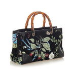 Gucci Flora Knight Bamboo Shopper Canvas Satchel (SHG-26471)