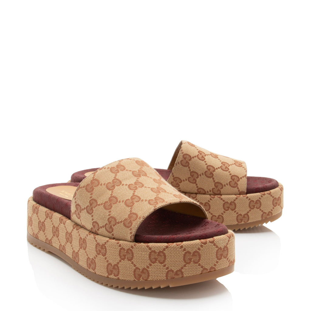 Gucci GG Canvas Angelina Slide Platform Sandals - Size 9 / 39 (SHF-7XmTwT)