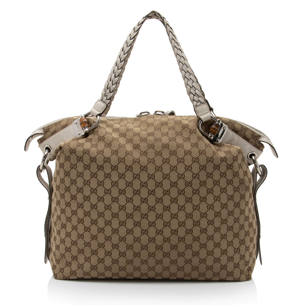 Gucci GG Canvas Bamboo Bar Large Tote (SHF-8uUHe9)