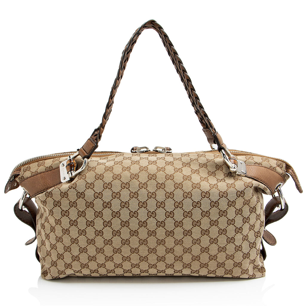 Gucci GG Canvas Bamboo Bar Medium Tote