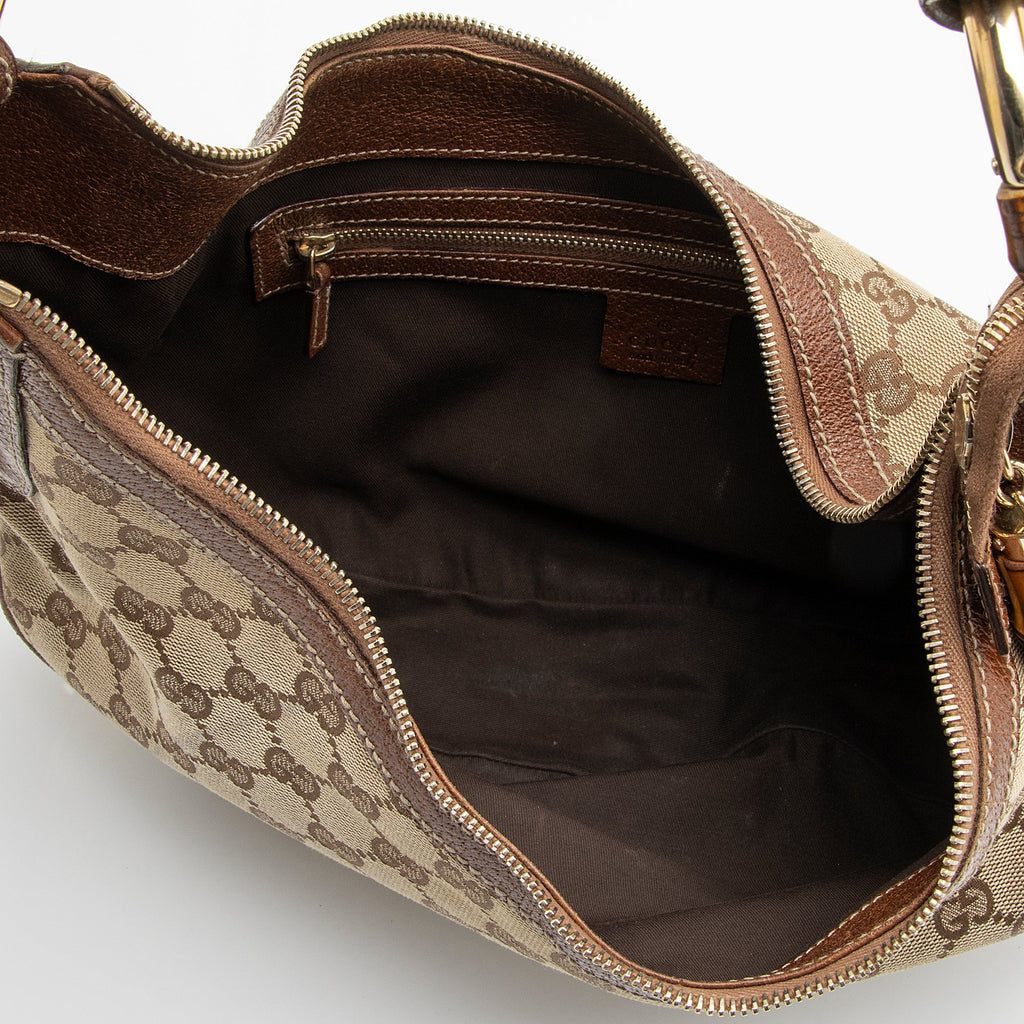 Gucci GG Canvas Bamboo Half Moon Medium Hobo (SHF-23738)