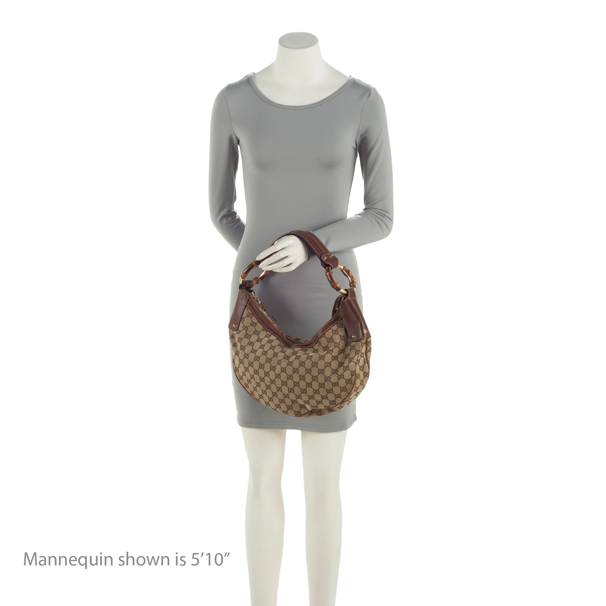 Gucci GG Canvas Bamboo Half Moon Medium Hobo (SHF-23738)