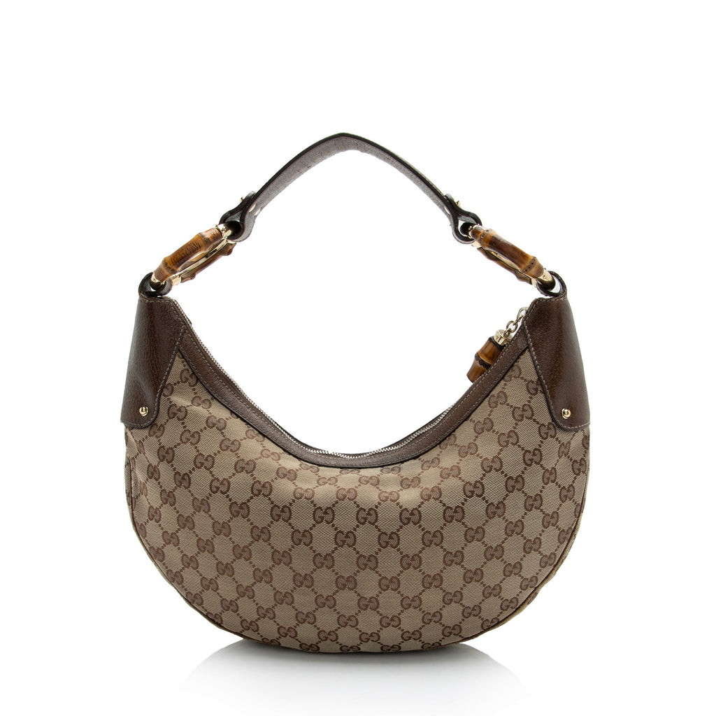 Gucci GG Canvas Bamboo Half Moon Medium Hobo (SHF-6eqEZt)