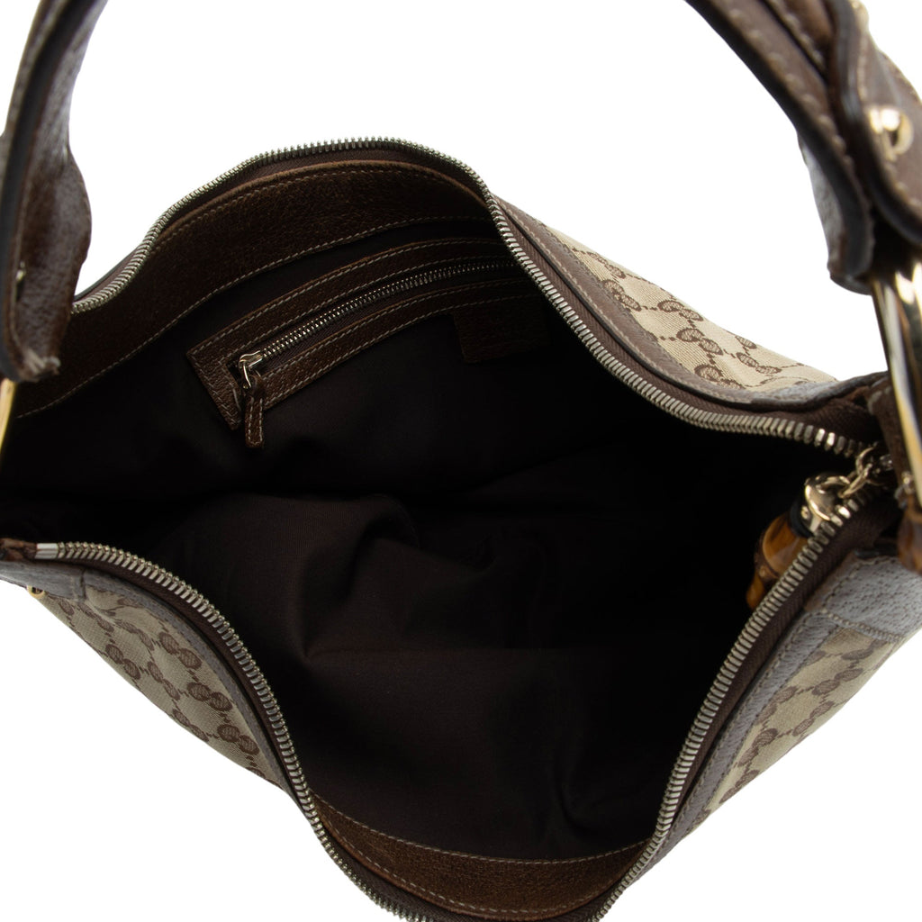 Gucci GG Canvas Bamboo Half Moon Medium Hobo (SHF-6eqEZt)