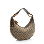 Gucci GG Canvas Bamboo Half Moon Medium Hobo (SHF-6eqEZt)