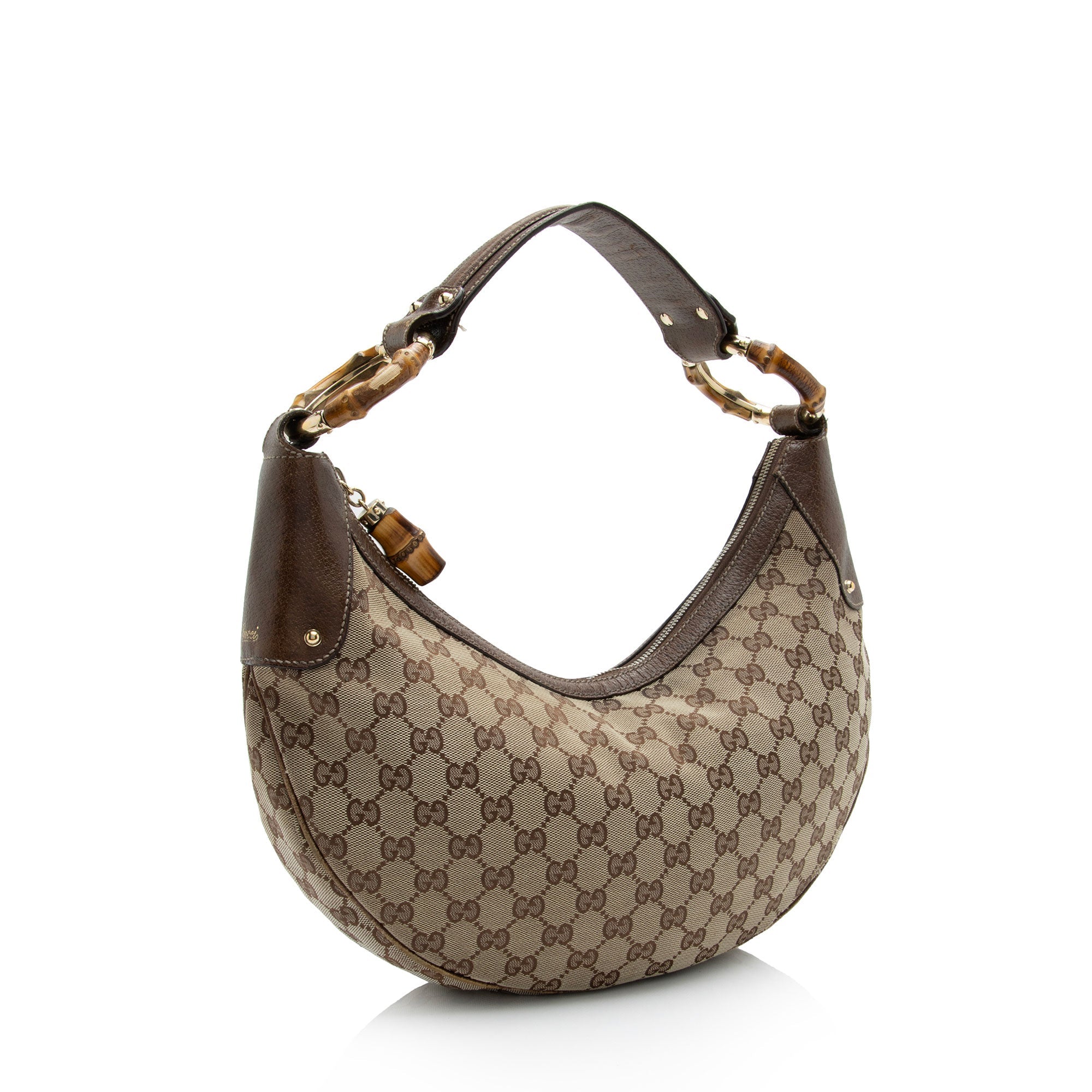 Gucci GG Canvas Bamboo Half Moon Medium Hobo (SHF-6eqEZt)