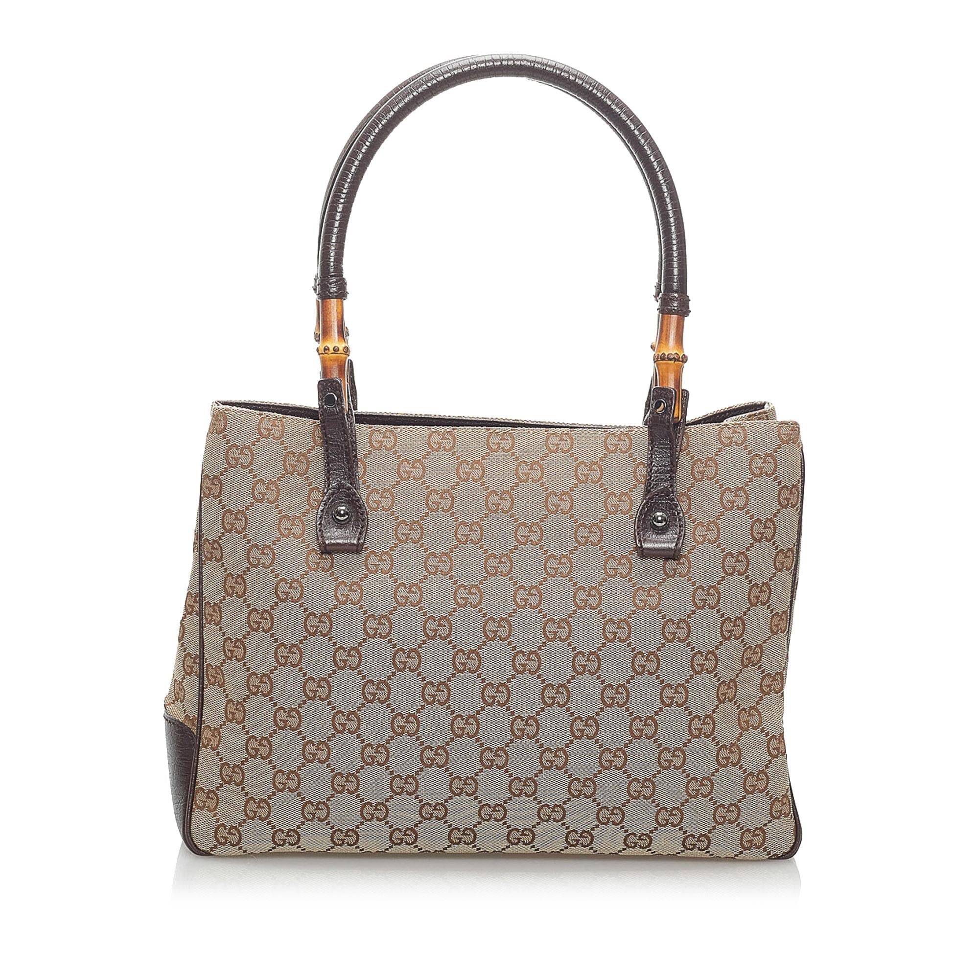 Gucci GG Canvas Bamboo Handbag (SHG-34105)