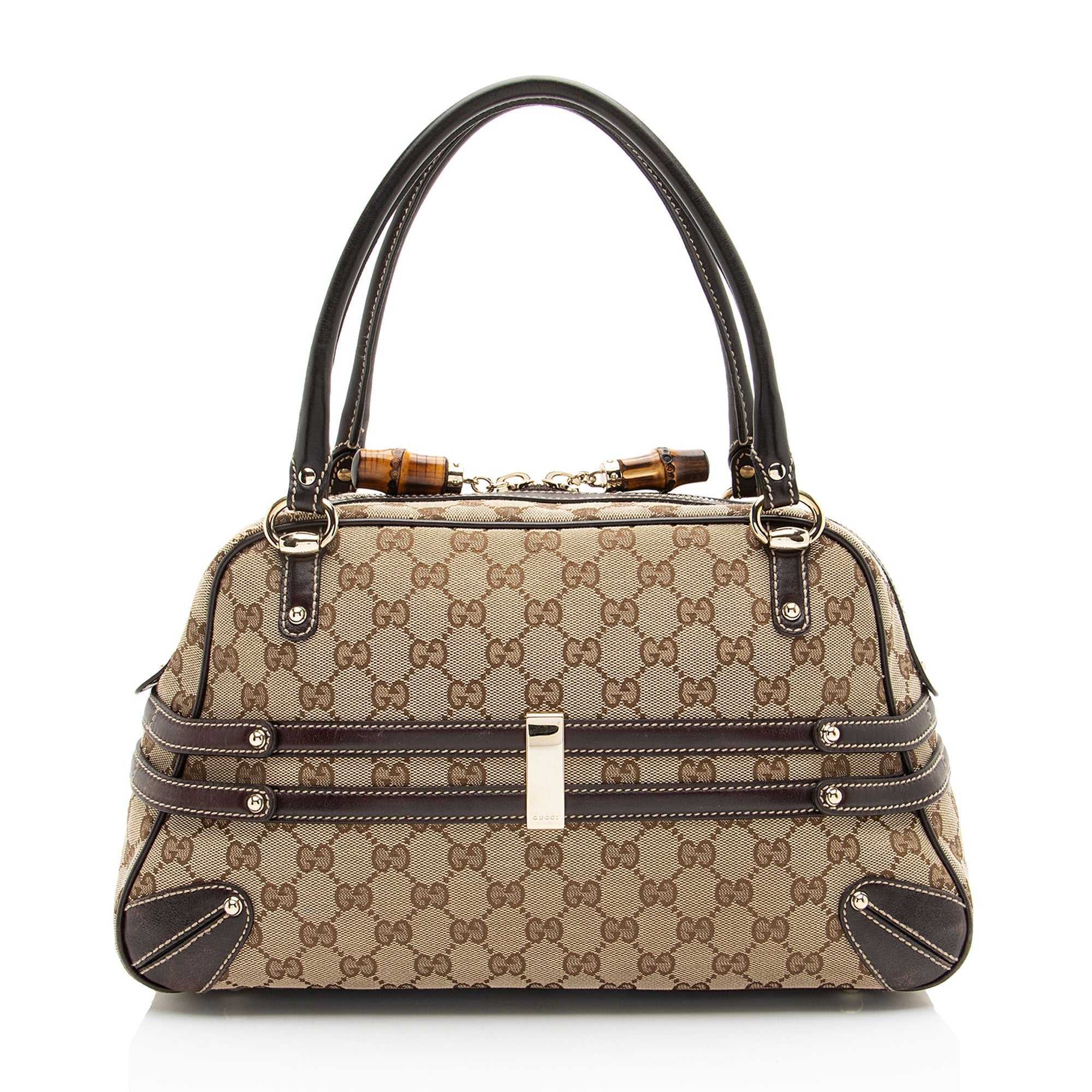 Gucci GG Canvas Bamboo Horsebit Wave Satchel