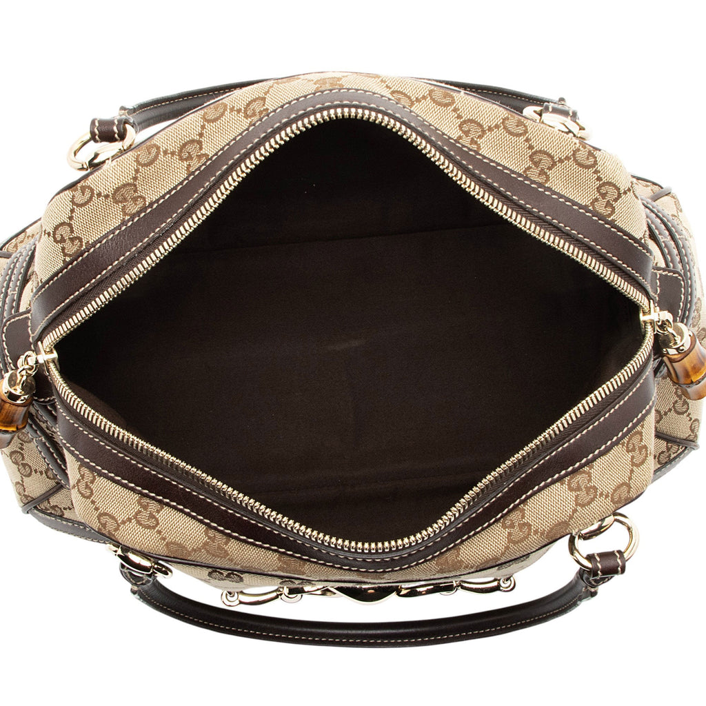 Gucci GG Canvas Bamboo Horsebit Wave Satchel