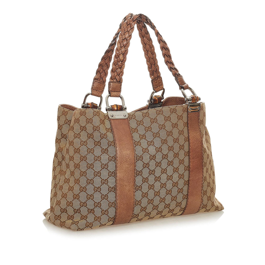 Gucci GG Canvas Bamboo Libeccio Tote Bag (SHG-28049)