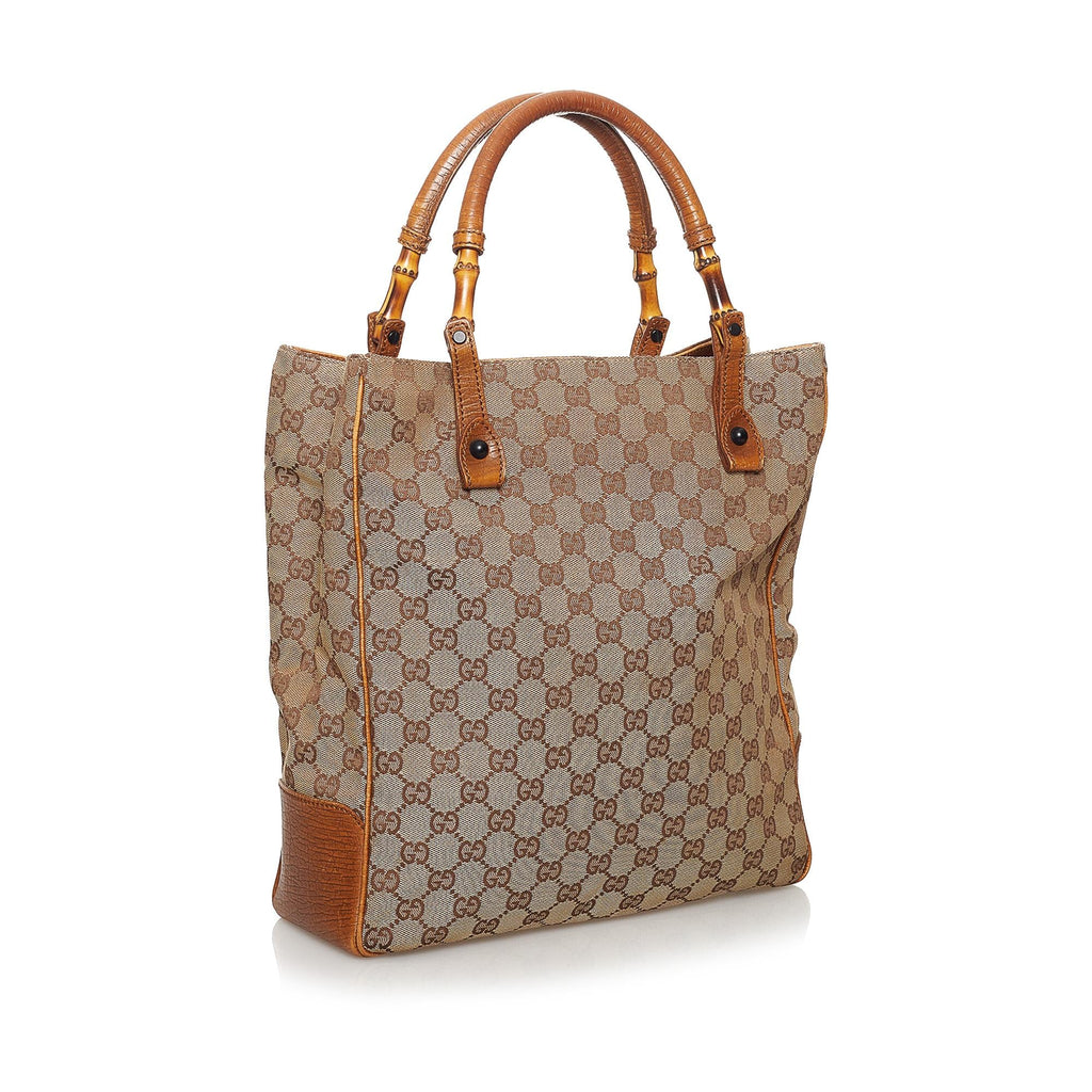 Gucci GG Canvas Bamboo Tote Bag (SHG-31006)
