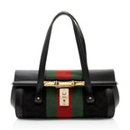 Gucci Leather Studded Web Bamboo Bullet Medium Satchel