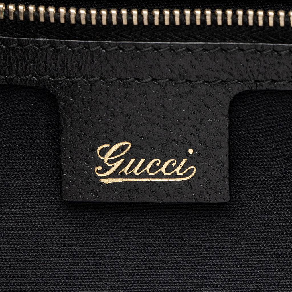 Gucci Leather Studded Web Bamboo Bullet Medium Satchel