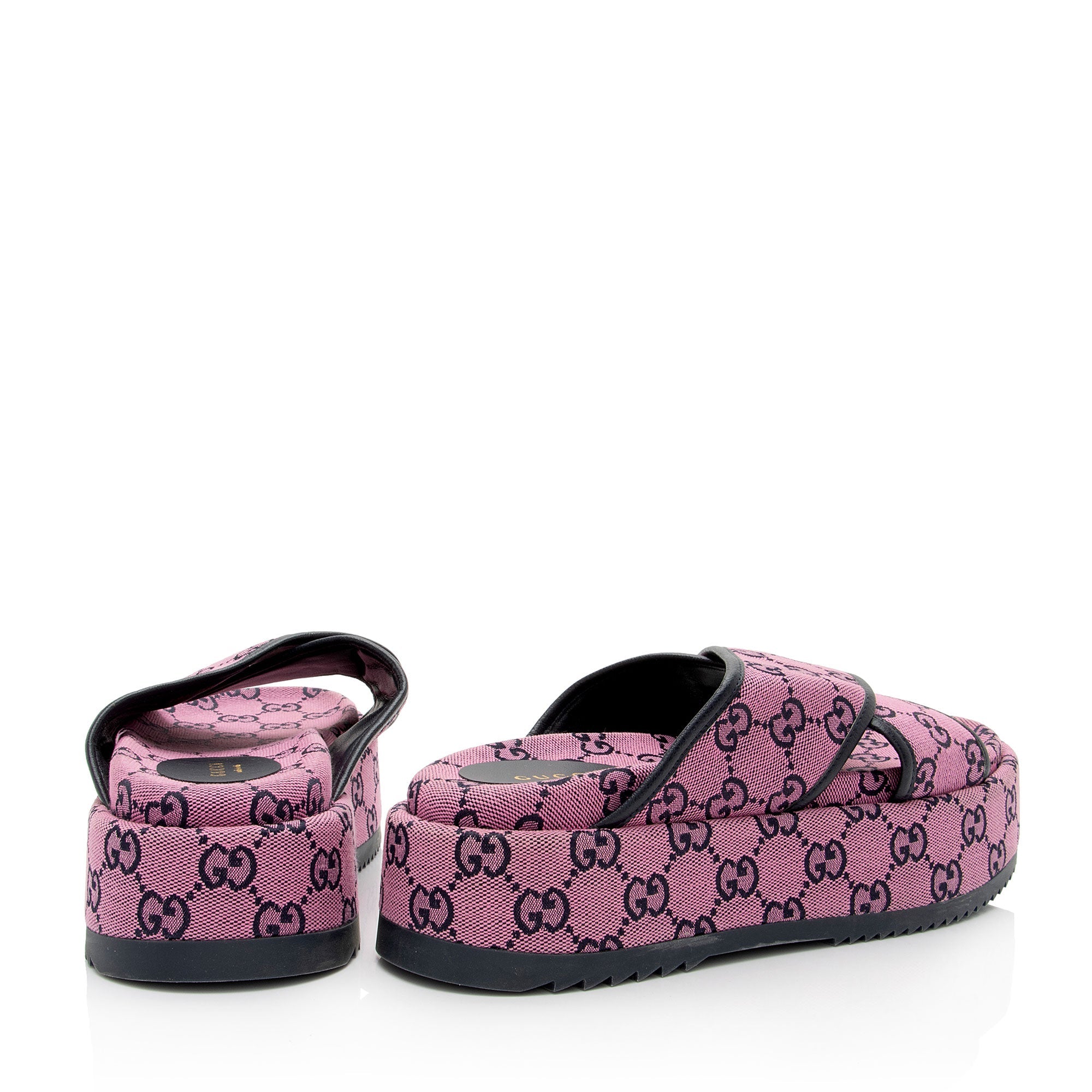 Gucci GG Canvas Crisscross Platform Sandals - Size 9.5 / 39.5 (SHF-KTNudr)