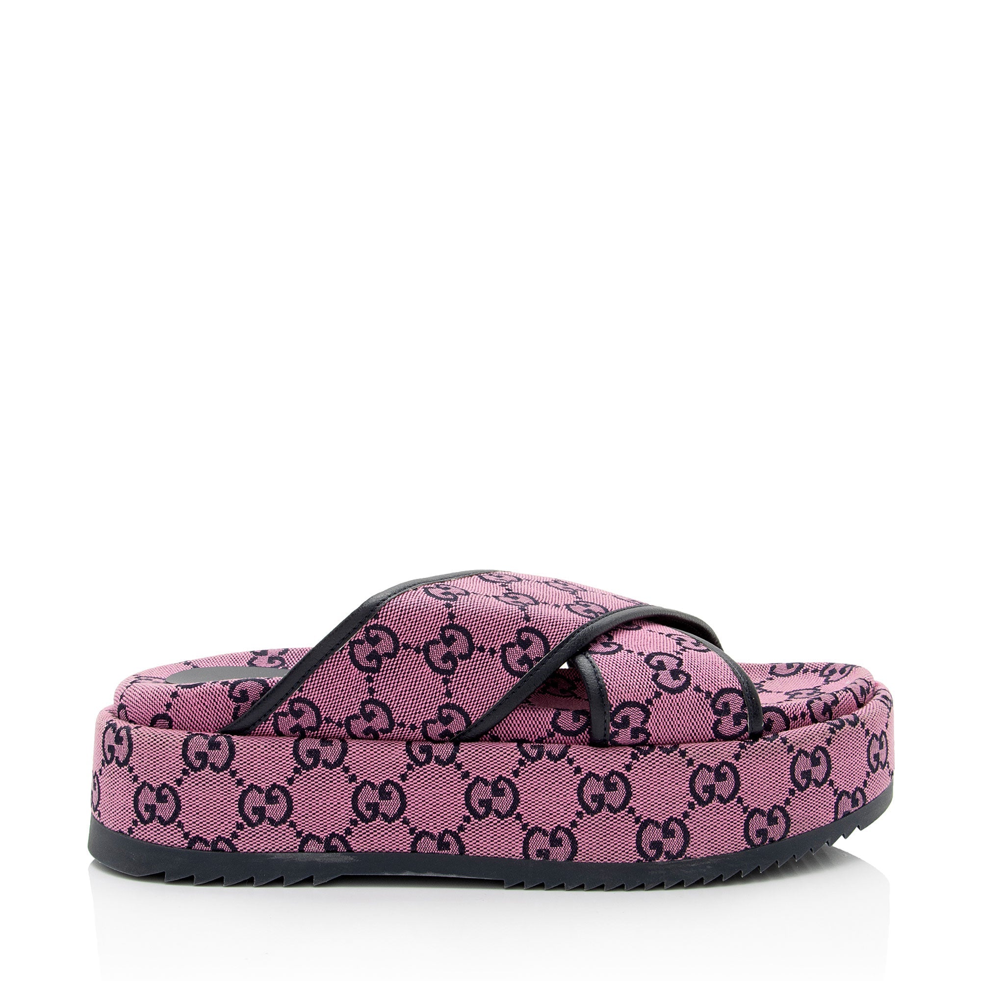 Gucci GG Canvas Crisscross Platform Sandals - Size 9.5 / 39.5 (SHF-KTNudr)