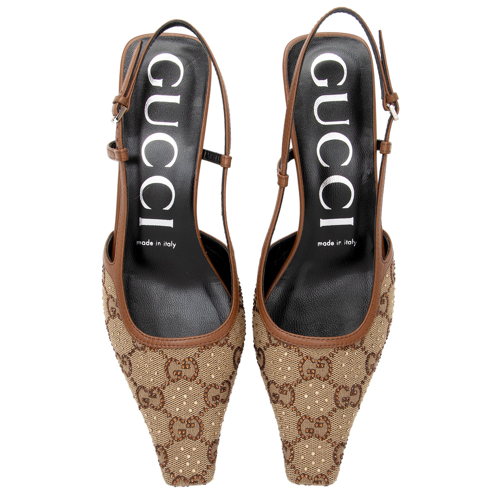 Gucci GG Canvas Crystal Slingback Pumps - Size 6.5 / 36.5 (SHF-dfhaWv)