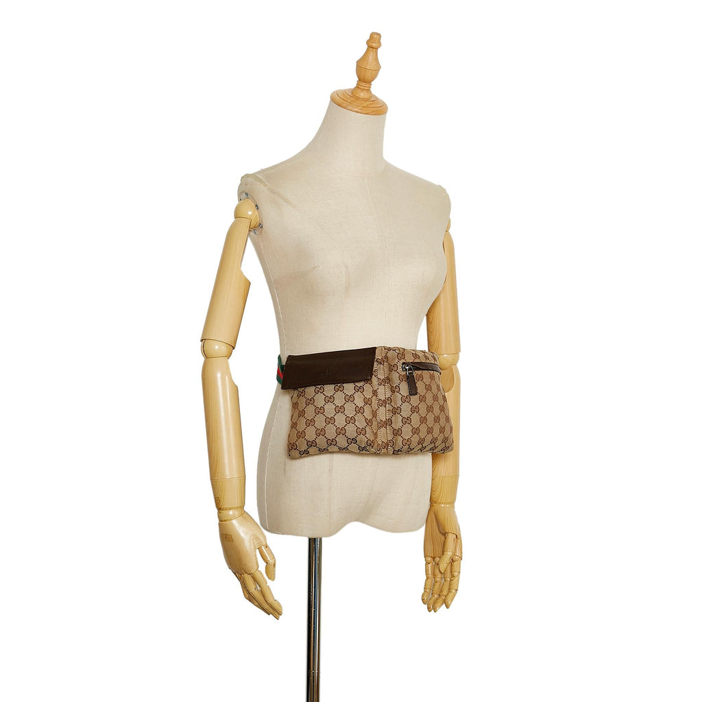 Gucci GG Canvas Double Pocket Belt Bag (SHG-37191)