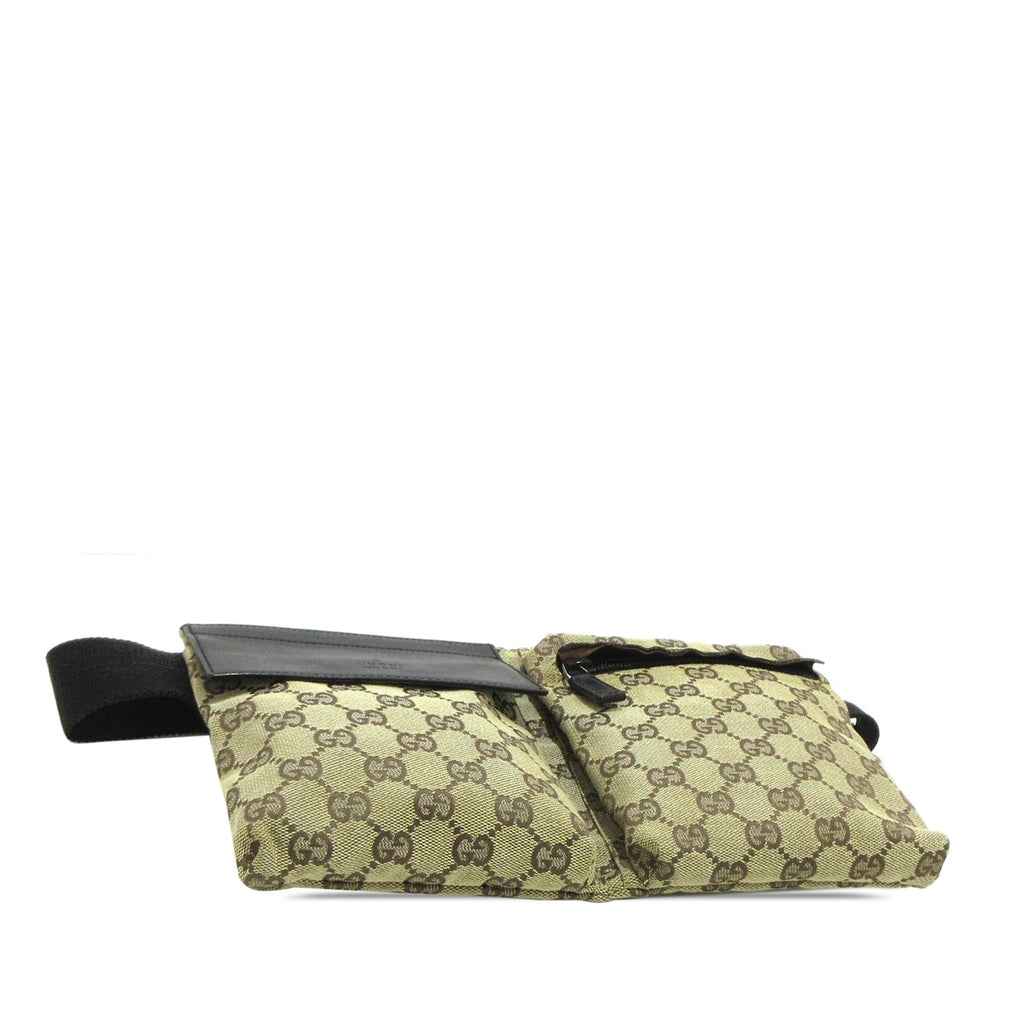 Gucci GG Canvas Double Pocket Belt Bag (SHG-YKH3IL)