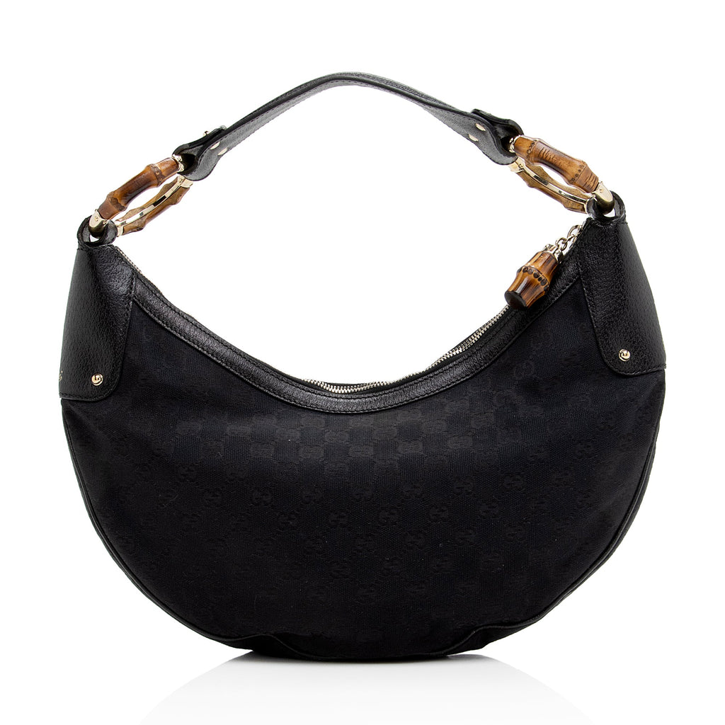 Gucci GG Canvas Bamboo Half Moon Medium Hobo (SHF-22952)