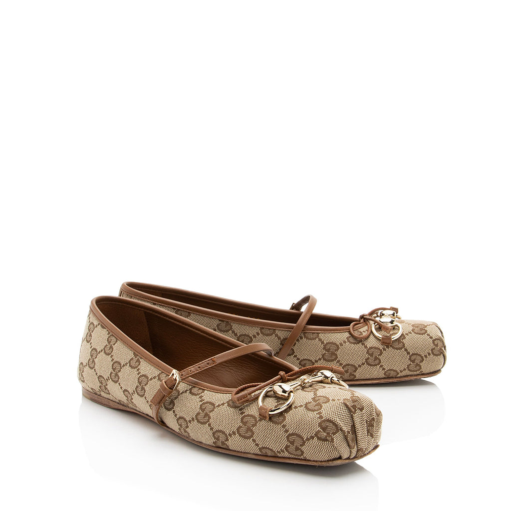 Gucci GG Canvas Horsebit Ballet Flats - Size 8.5 / 38.5