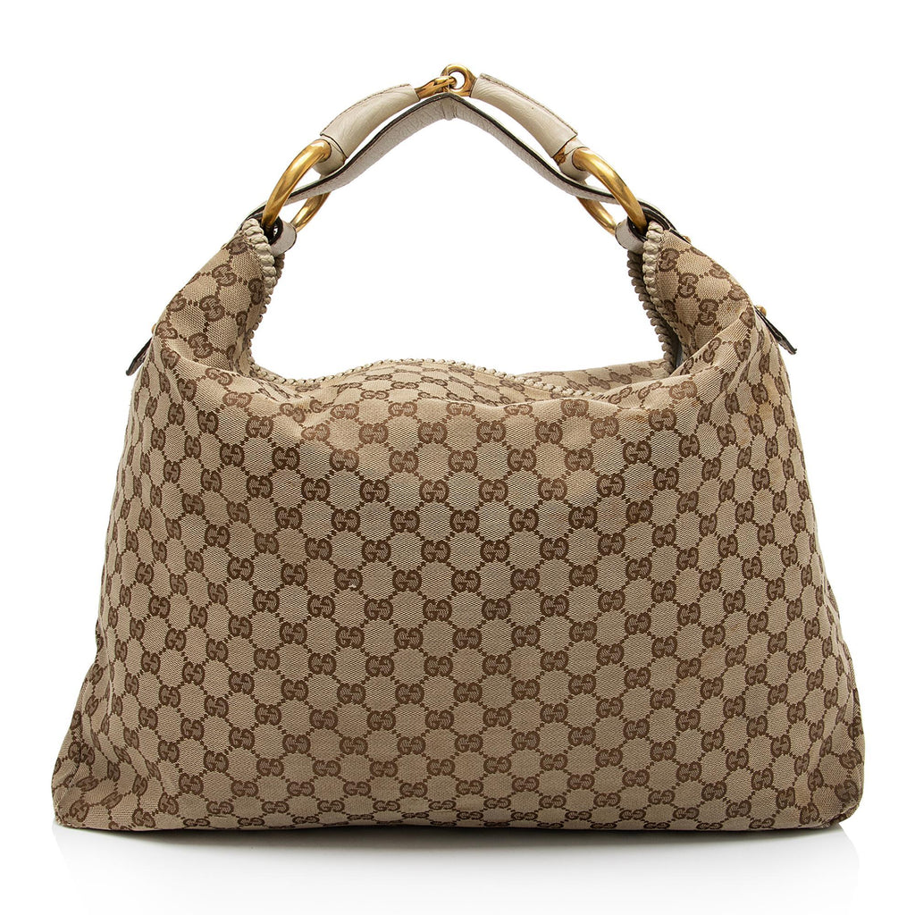 Gucci GG Canvas Horsebit Large Hobo - FINAL SALE (SHF-cqgUHp)