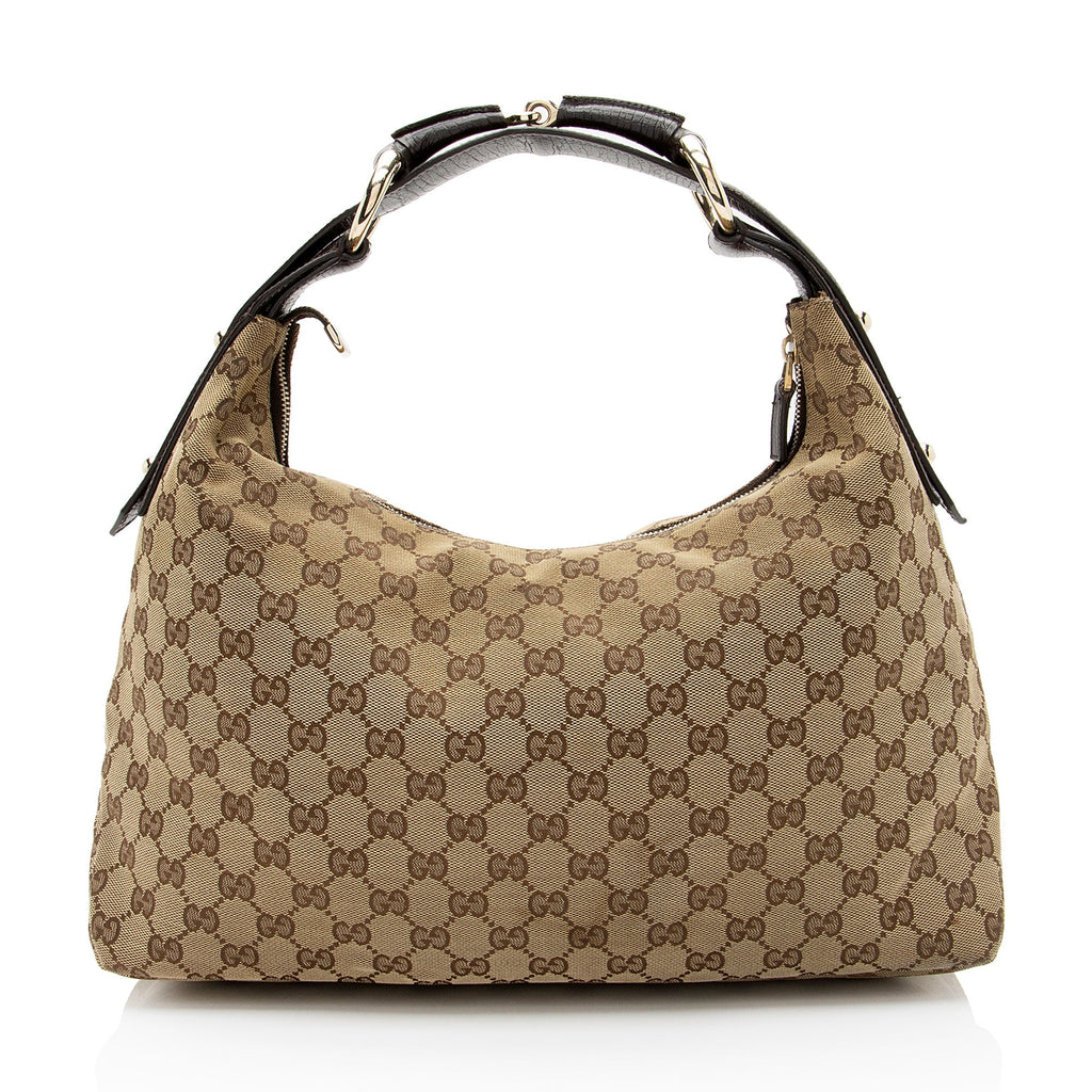 Gucci GG Canvas Horsebit Medium Hobo (SHF-V8RIx7)