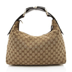 Gucci GG Canvas Horsebit Medium Hobo (SHF-V8RIx7)