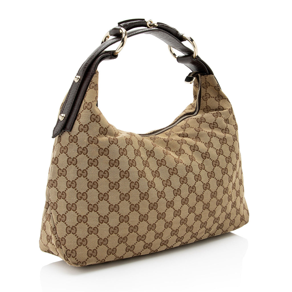 Gucci GG Canvas Horsebit Medium Hobo (SHF-V8RIx7)