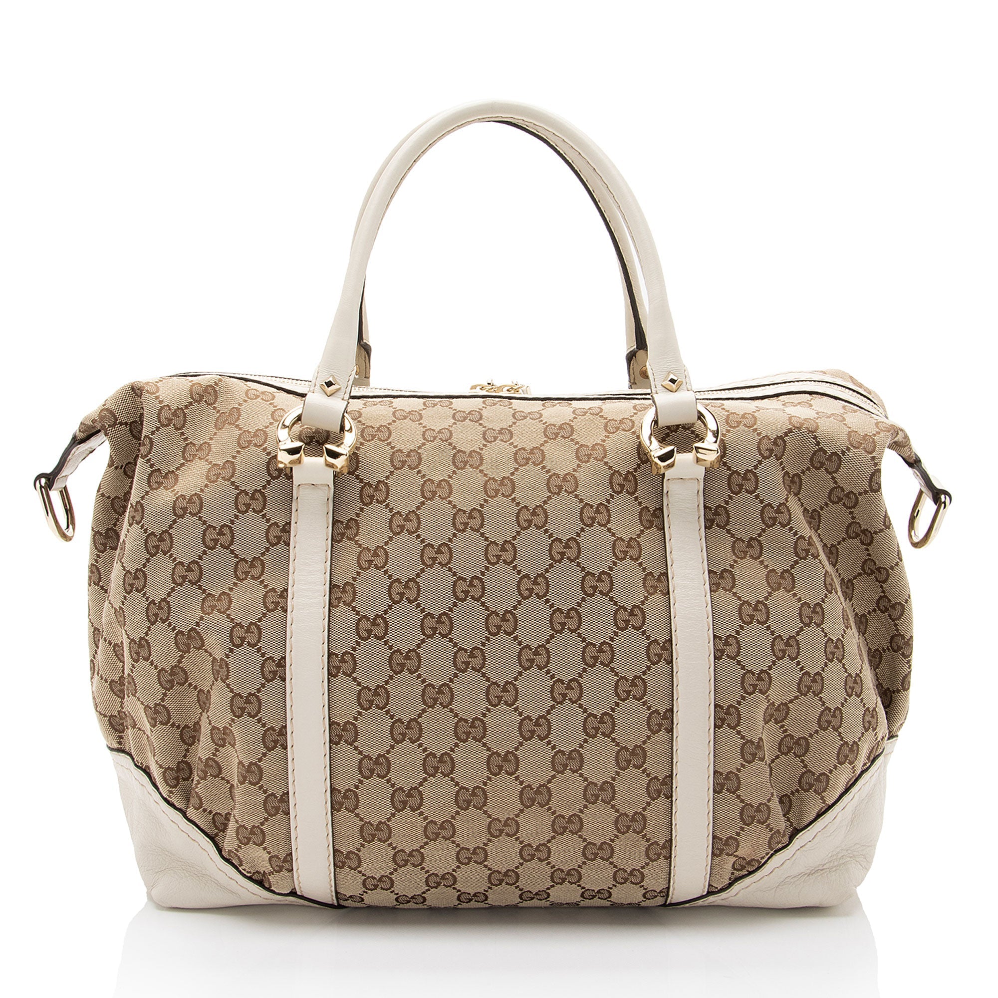 Gucci GG Canvas Horsebit Nailhead Medium Boston Bag