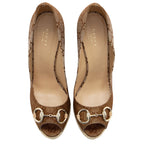 Gucci GG Canvas Horsebit Peep Toe Wedges - Size 9 / 39 (SHF-EyPaa5)