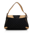 Gucci Canvas Leather Studded Horsebit Shoulder Bag (SHF-21925)