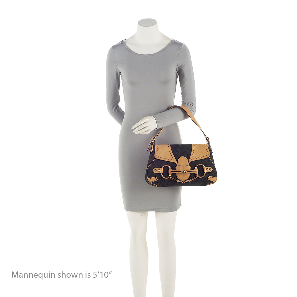 Gucci Canvas Leather Studded Horsebit Shoulder Bag (SHF-21925)