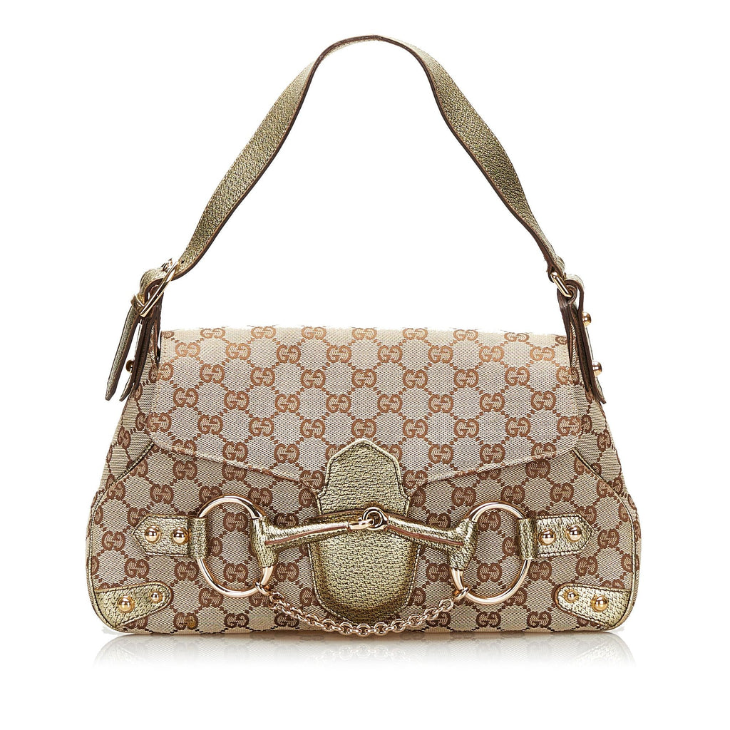 Gucci GG Canvas Horsebit Shoulder Bag (SHG-35618)