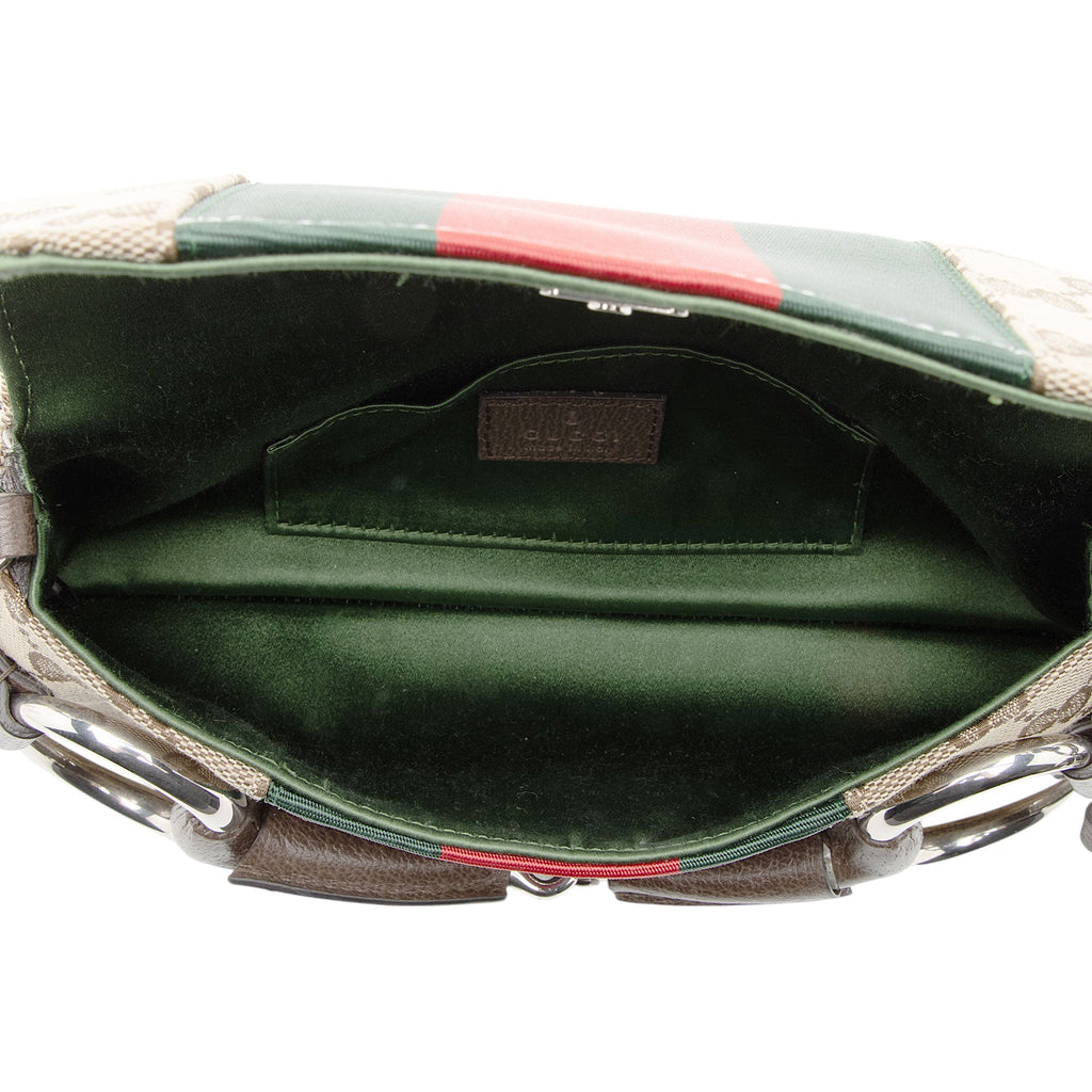Gucci GG Canvas Horsebit Web Chain Small Shoulder Bag