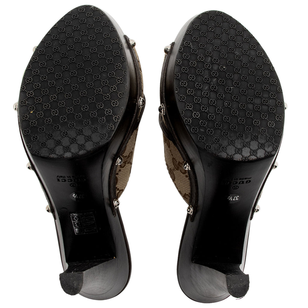 Gucci GG Canvas Horsebit Wood Mules - Size 7.5 / 37.5 (SHF-fMVVfs)