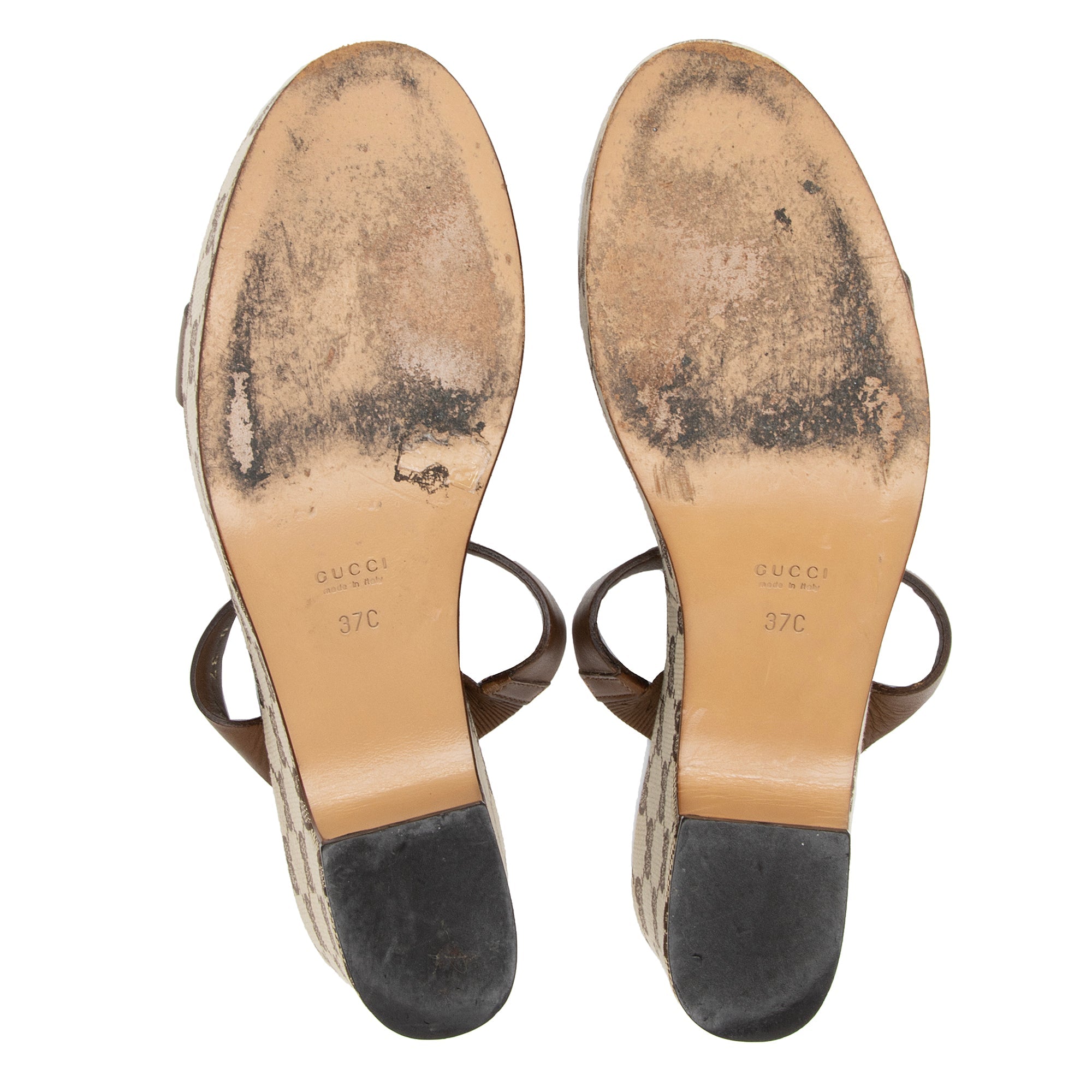 Gucci GG Canvas Leather Platform Slide Sandals - Size 7 C / 37 C (SHF-RyvERK)