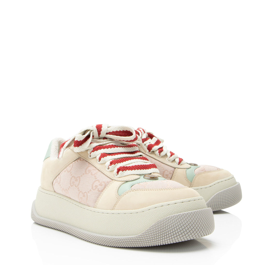 Gucci GG Canvas Leather Screener Sneakers - Size 8 / 38