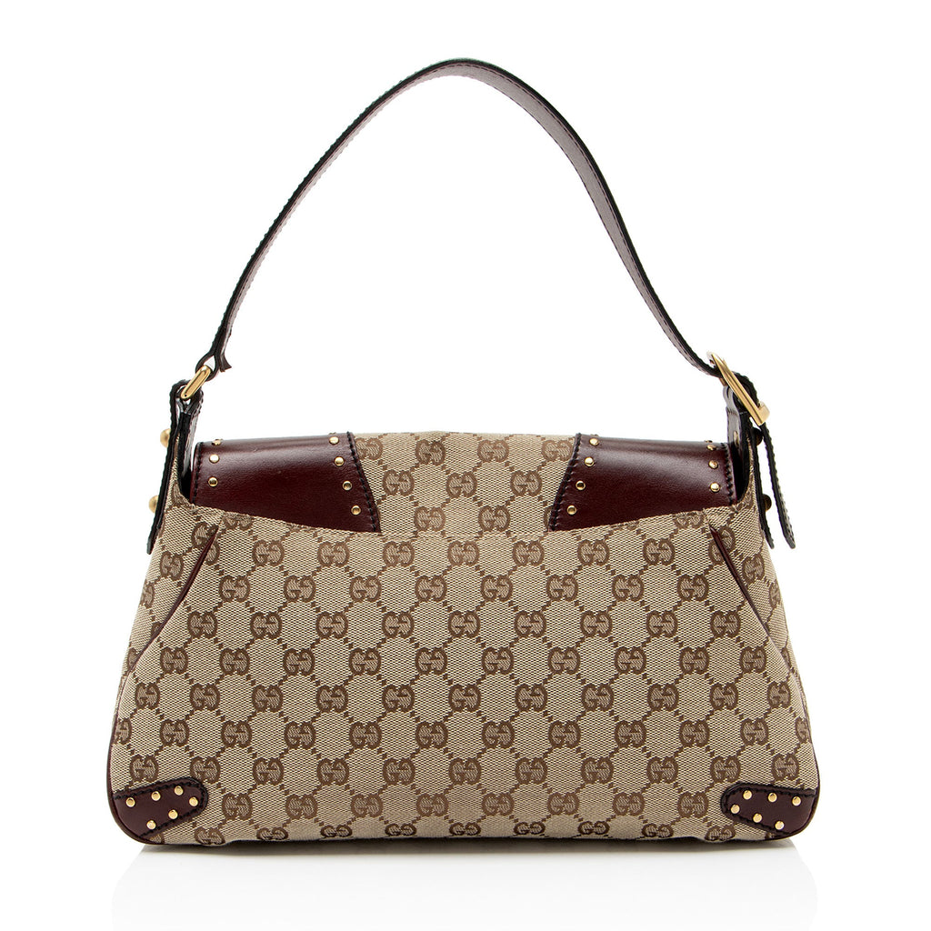 Gucci GG Canvas Leather Studded Horsebit Shoulder Bag
