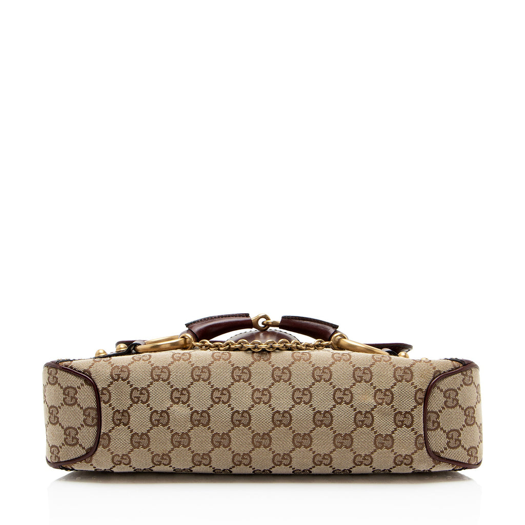 Gucci GG Canvas Leather Studded Horsebit Shoulder Bag