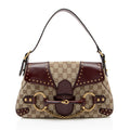Gucci GG Canvas Leather Studded Horsebit Shoulder Bag