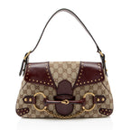 Gucci GG Canvas Leather Studded Horsebit Shoulder Bag